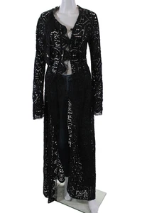 Danes Womens Open Knit Cowl Neck Open Front Cardigan Top Solid Black Size 8 - Picture 1 of 5