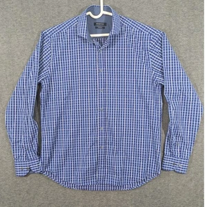 Bugatchi Shaped Fit Uomo Manica Lunga Bottoni Blu Bianco Gingham Taglia L - Foto 1 di 7