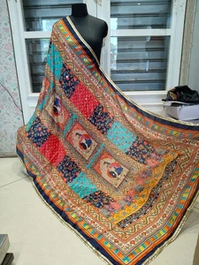 Mujer Dupatta Perla y Espejo Hecho a Mano Impresión Digital Gasa Chunni Chic Aaina - Imagen 1 de 6