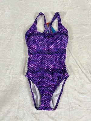 Speedo One Piece Swimsuit Womens 8 Purple Snakeskin Ultraback Athletic Training - Image 1 of 4