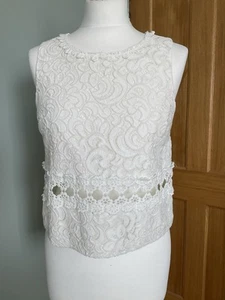 TOPSHOP LACEWORK IVORY TUNIC TANK TOP size Uk 10 - Picture 1 of 11