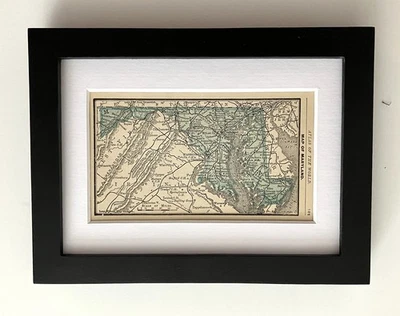 Старинная винтажная карта штата Мэриленд в рамке 1888 г. крошечная карта штата Мэриленд - Изображение 1 из 3