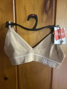 NWT! Hanes Originals Women's Ribbed Seamless Contour Bra (Beige) Size S - Pics - Picture 1 of 4
