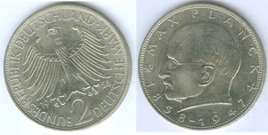 Germany 2 DM Max Planck 1958 D Bank Fresh to Brilliant Uncirculated - Picture 1 of 1