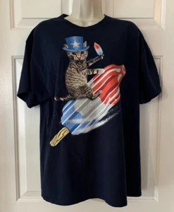 Cat with Rocket Bomb Pop 4th Of July USA Patriotic T-Shirt Size L Funny Shirt - Picture 1 of 4