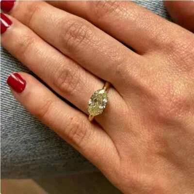 3Ct Oval Cut Canary Lab Created East West Engagement Ring 14K Yellow Gold Plated - Image 1 of 4