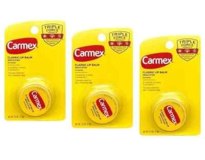 3 paquetes de bálsamo labial clásico Carmex tarro original medicado, 0,25 oz Foto 1 de 4