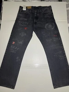 Polo Ralph Lauren Jeans schwarz grau Multigrafik bestickt klassische Passform 32x30 - Bild 1 von 5