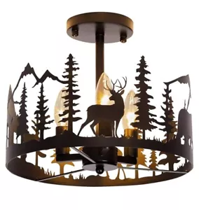 Rustic Semi-Flush Mount Ceiling Light Fixture,3-Light E12 Base Black Round Farmh - Picture 1 of 1