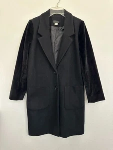 Diesel Wool Blend Long Line Coat Two Button Black Mixed Media Fur Women's Small - Picture 1 of 8