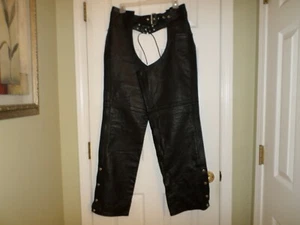 Leather Gallery Men's Black Leather Motorcycle Chaps Size Med Biker Pants Nice - Picture 1 of 8
