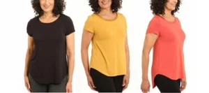 Joan Vass New York Women’s Short Sleeve Satin Collar Top  - Picture 1 of 12