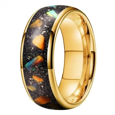8MM Colorful Galaxy Series Opal Inlay Tungsten Carbide Ring Band Comfort fit - Image 1 of 4