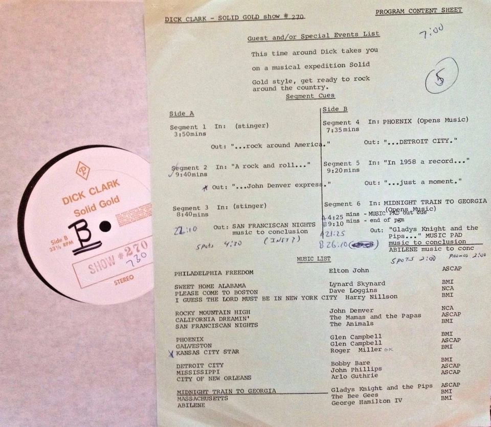 RADIO SHOW: DICK CLARK GOLD 270 ROUND THE COUNTRY! GLEN CAMPBELL,NILSSON,ANIMALS - Image 1 of 1