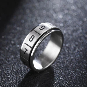 8mm Stainless Steel Retro Band Arabic Numerals Engagement Ring Mens Spinner Ring - Picture 1 of 6