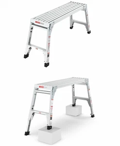 Work Platform Aluminum Step Ladder Foldable Telescopic Feet Height Adjustable - Afbeelding 1 van 21
