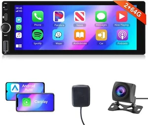 6,86" 1 DIN 64 GB Android 13 auto stereo radio GPS navigatore BT wireless Apple Carplay - Foto 1 di 10