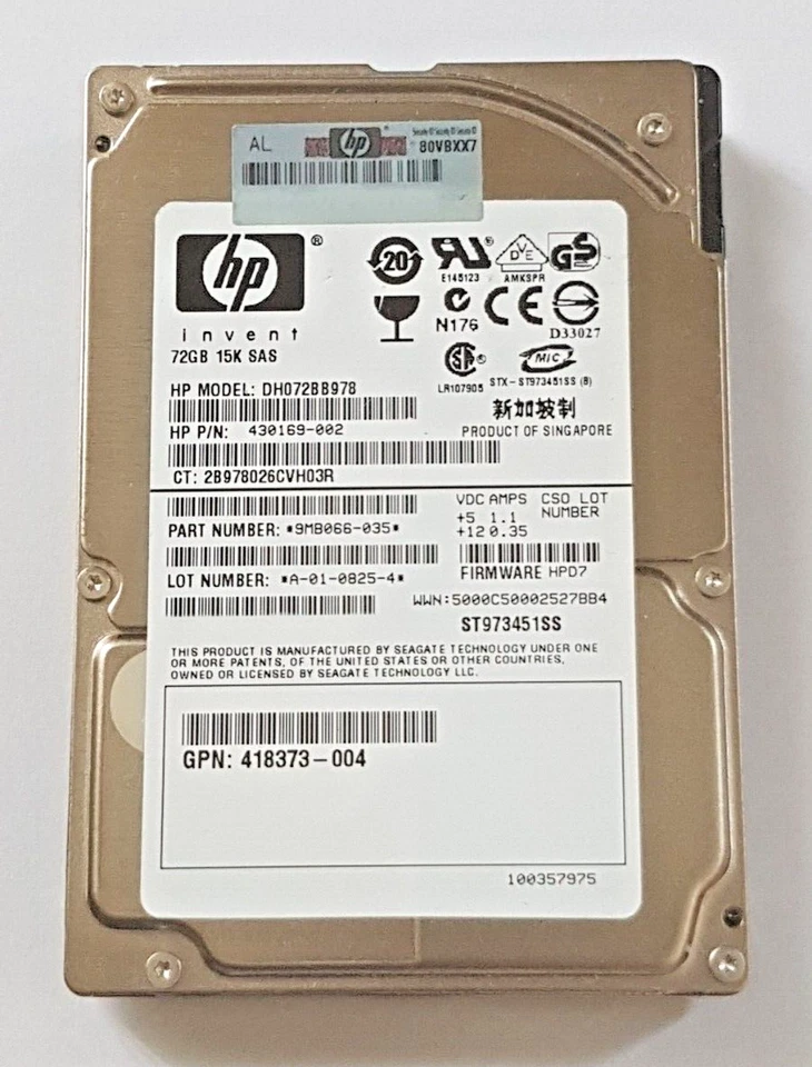 Disco Rigido Interno SAS HP DH072BB978 ST973451SS 72 GB 15000 RPM 16MB 2.5" - Immagine 1 di 1