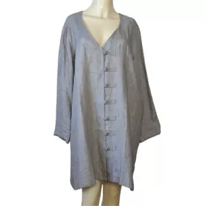 VIVID Natural long sleeve minimalist design button front gray Linen mini dress L - Picture 1 of 11