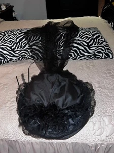 Vintage Elsie Massey Victorian Touring Hat Black Netting Feathers & Flowers - Picture 1 of 15