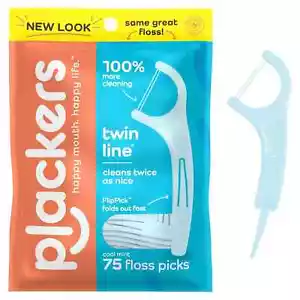 Plackers Twin-Line Zahnseide, Cool Mint Geschmack, Dual Action 75 Stück - Bild 1 von 3