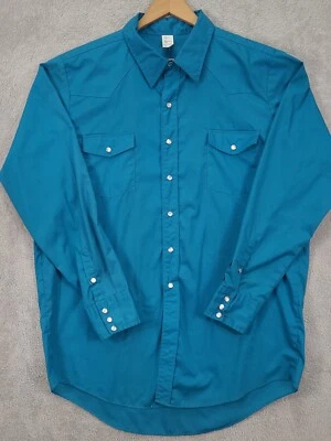 VTG Malco Modes San Francisco Teal Western Pearl Snap Shirt Size 18-35 USA Made - Image 1 of 4