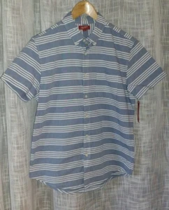 👕NWT Arizona Jeans Striped Cotton Button Down Shirt Men's Med Blue/White - Picture 1 of 7