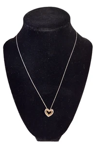 Yellow Two Tone Double Heart Sterling Silver Pendant 1/7 CTS Diamonds 18" chain - Picture 1 of 5
