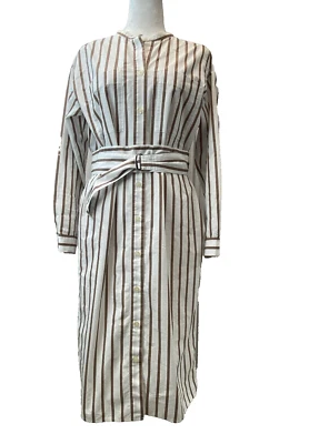 PLST Dress Womens Small White Long Sleeve Side Slit Striped Pattern Casual - Image 1 of 4