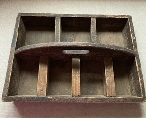 Antique Vintage French Rustic Wood Seed Bulb Tool Caddy Tray Garden Kitchenalia - Picture 1 of 5