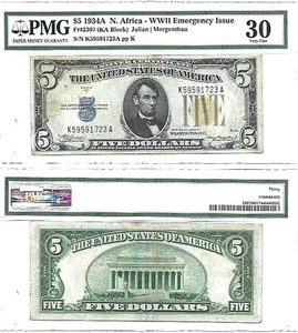 1934-A $5 North Africa Fr-2307 PMG-30 - Picture 1 of 3