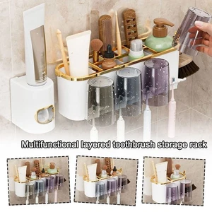Wall Mounted Toothbrush Holder Mouthwash Cup Toothbrush Holder Bathroom - Picture 1 of 12