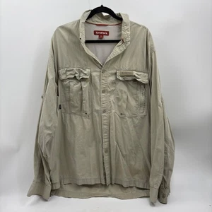 SIMMS Mens Long Sleeve Fishing Shirt XXL 2Xl Khaki Vented Quick Dry UPF - Picture 1 of 7