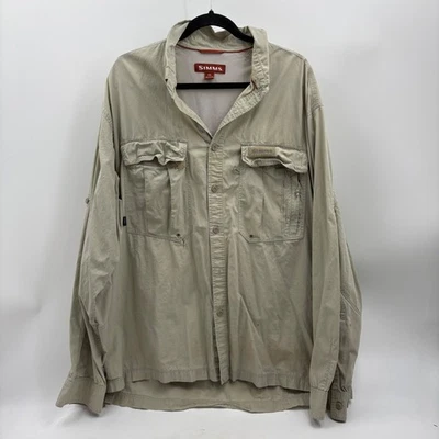 SIMMS Mens Long Sleeve Fishing Shirt XXL 2Xl Khaki Vented Quick Dry UPF - Image 1 of 4