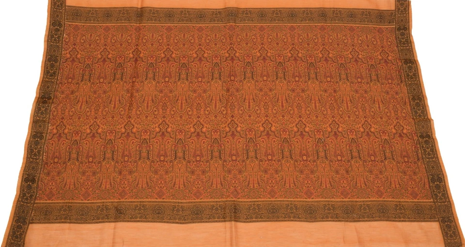 Sushila Vintage Mostaza Sari Remanente Chatarra Paisley Tejido Pura Seda Tela Artesanal Foto 1 de 4