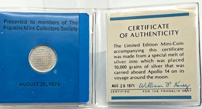 Apollo 14 1971 Silver Mini Coin – Made from SILVER  Carried to the Moon  FM - Image 1 of 4