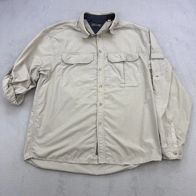REI Shirt Mens Medium Beige UPF 50 Button Up Outdoor Hiking Roll Up Safari Nylon - Image 1 of 4
