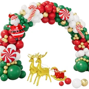 Xmas Balloons Decorations Xmas Balloon Garland Arch Kit Metallic Gold Green Red - Picture 1 of 11