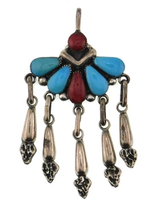 Ciondolo pendente corallo turchese sterling Beverly Weebothee firmato nativi americani - Foto 1 di 8