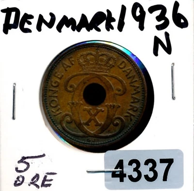 DENMARK -  5 ORE - 1936-N #4337 - Image 1 of 2