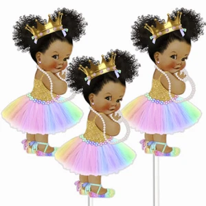 3 centros de mesa afroamericanos Rainbow Princess decoración de mesa de cumpleaños afroamericanos - Imagen 1 de 1