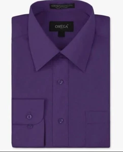 Omega Italy Men's Long Sleeve Dress Shirt Solid Color Regular Fit - Purple - Picture 1 of 3