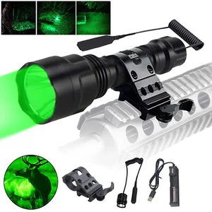 Hunting Predator Green Light LED Flashlight 800 Yards w/ Battery QD Rail Mount - Picture 1 of 9