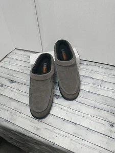 LB EVANS EDMONTON GRAY MEN'S SZ 12  LEATHER SLIPPERS  7530 FAUX FUR - Picture 1 of 9