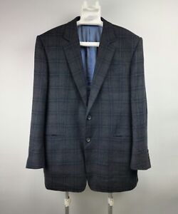 Chester Barrie Savile Row 100% Wool Grey/Blue Check Blazer Jacket Sport Coat 42R