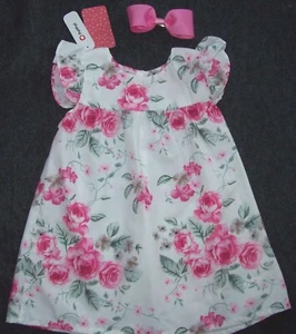 GIRL 3-4: GORGEOUS NWT BOUTIQUE ~PatPat~ FLORAL ROSE FLOUNCE-SLEEVE DRESS & BOW - Picture 1 of 4