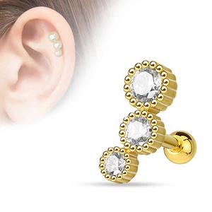 Round CZ Surgical Steel Helix Tragus Barbell Cartilage Bar Stud Earring - Picture 1 of 14
