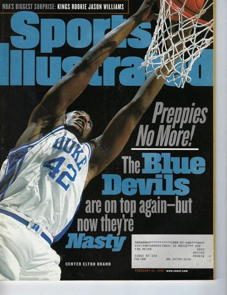 Revista Sports Illustrated 1999 2/22 baloncesto marca Elton Duke Blue Devils en muy buena condición Foto 1 de 1