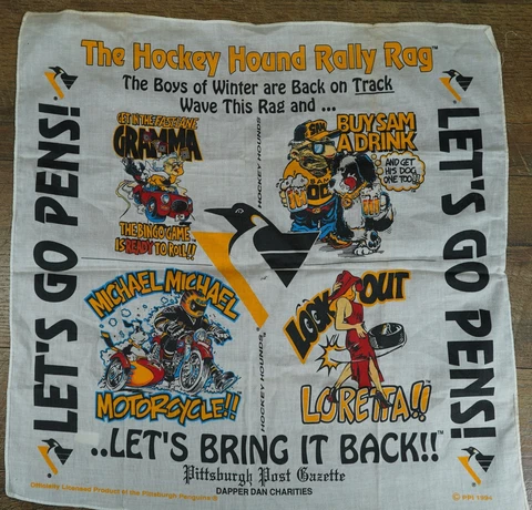 VTG 1994 Pittsburgh Penguins The Hockey Hound Rally Rag Mike Lange Dapper Dan Cover