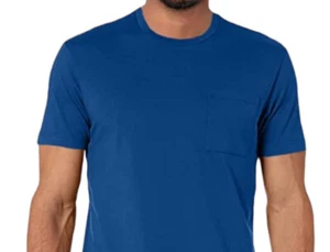 Mens T Shirt Small Navy Crewneck Cotton Short Sleeve Pocket - Picture 1 of 7